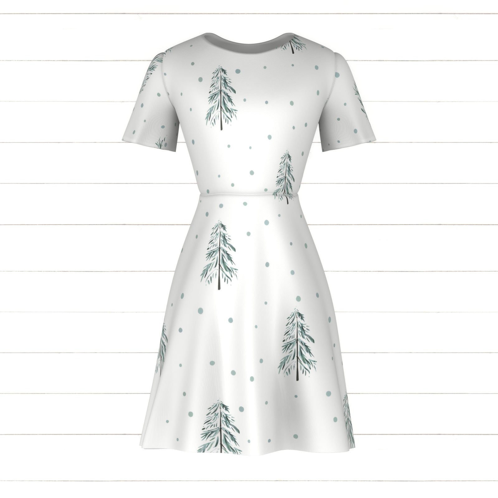 Watercolor minimalist winter trees - hand drawn pine tree over white