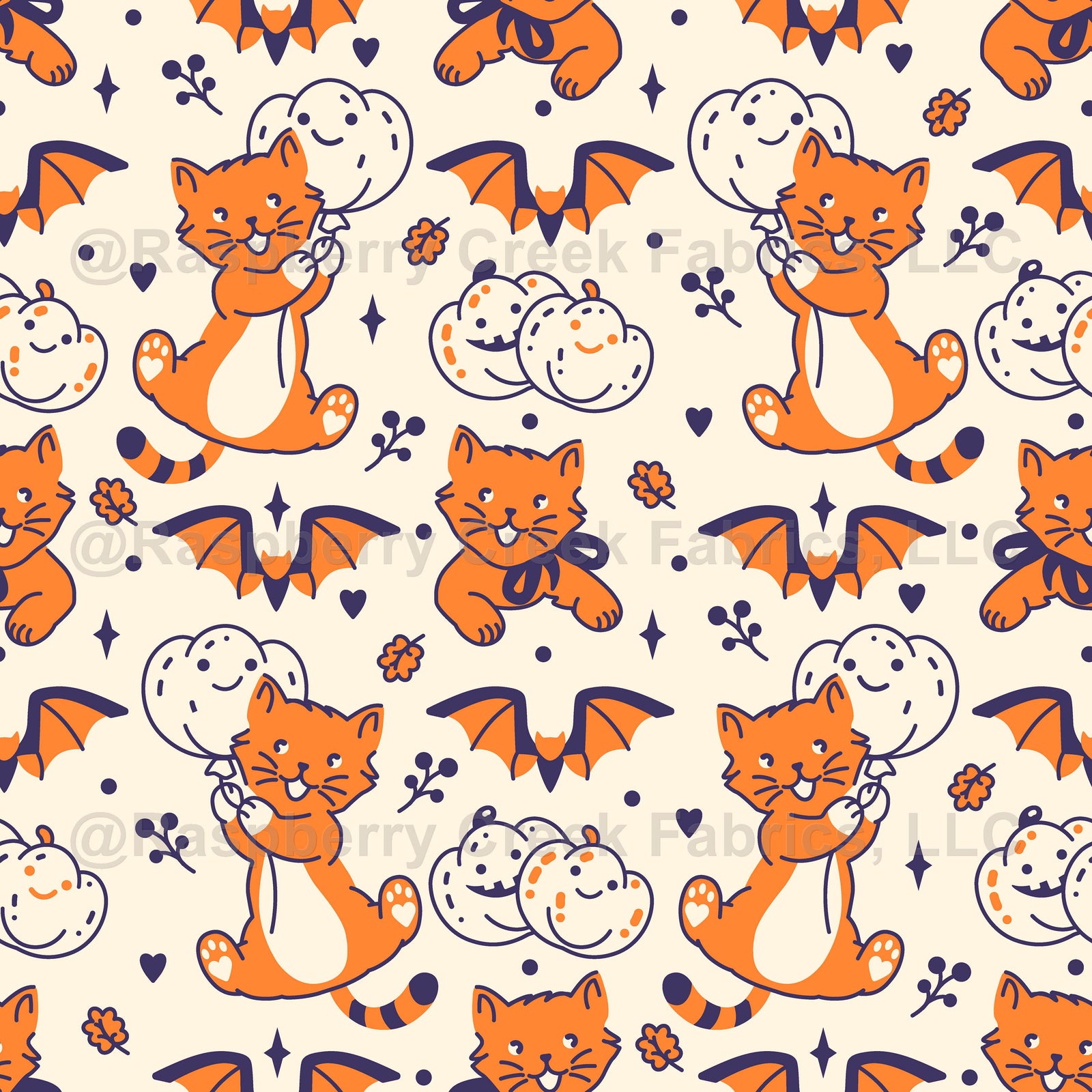 Fun Halloween print featuring naughty kittens and funny pumpkins. Playful wallpaper. Spooky charm and whimsy background