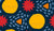 Primary Color Red Abstract Shapes, Yellow Circles + Blue Raindrops on Navy Blue Image
