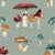 Rustic Watercolor Mushrooms on Blue Image