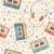 Retro Cassette Tape & Headphones Toss on Cream, 80s Mix Tape Collection by JuneyB Design Image