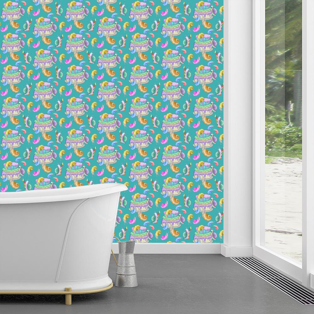 Snail Birthday Party Wallpaper on Turquoise Green