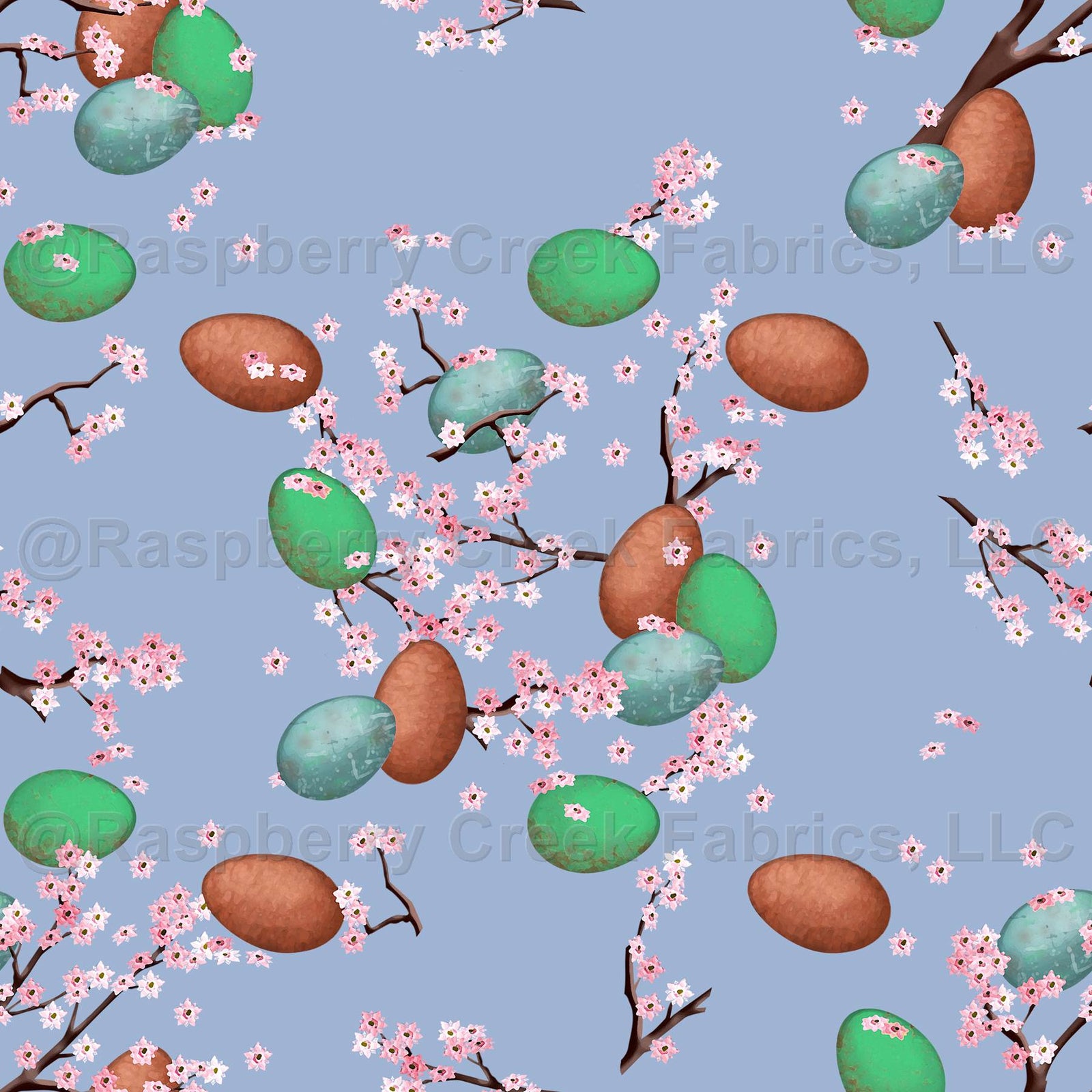 Easter Eggs Cherry Blossoms Chambray Blue