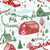 Nostalgic, vintage, village, farm, winter, light blue, Christmas, snow, cows, green, red, scene, family, boys, girls, holiday, Santa Image