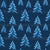 Hand painted monochrome watercolor Christmas trees in winter blue with ornaments and snowy tops on a blue background. Image