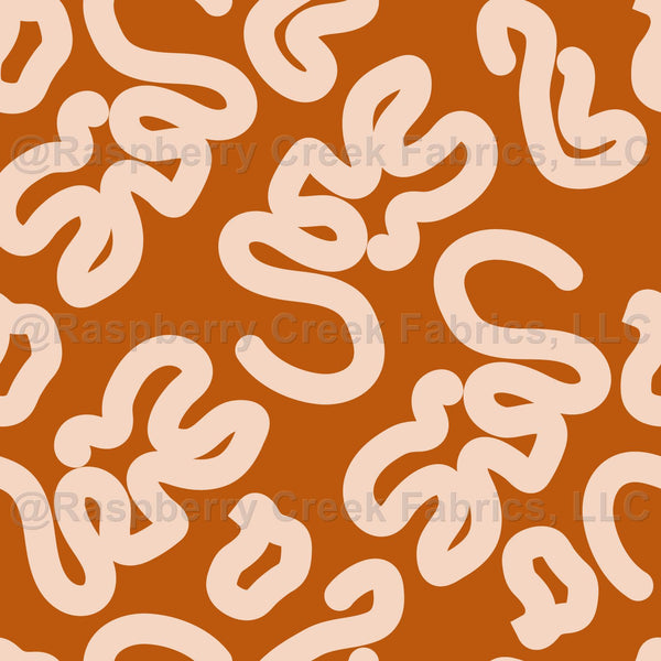 Fun squiggles on burnt orange background - Raspberry Creek Fabrics