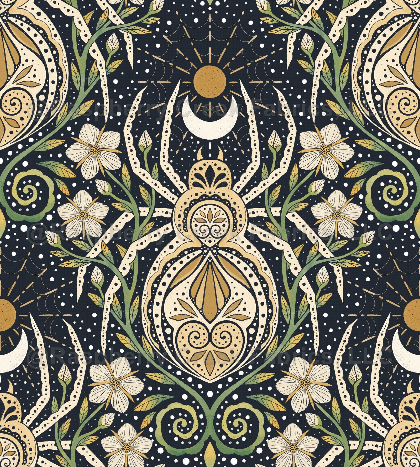 Whimsical Spider Garden in Cream, Green, and Gold