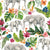 Tropical Jungle Elephant with Tropical Flowers on White Image