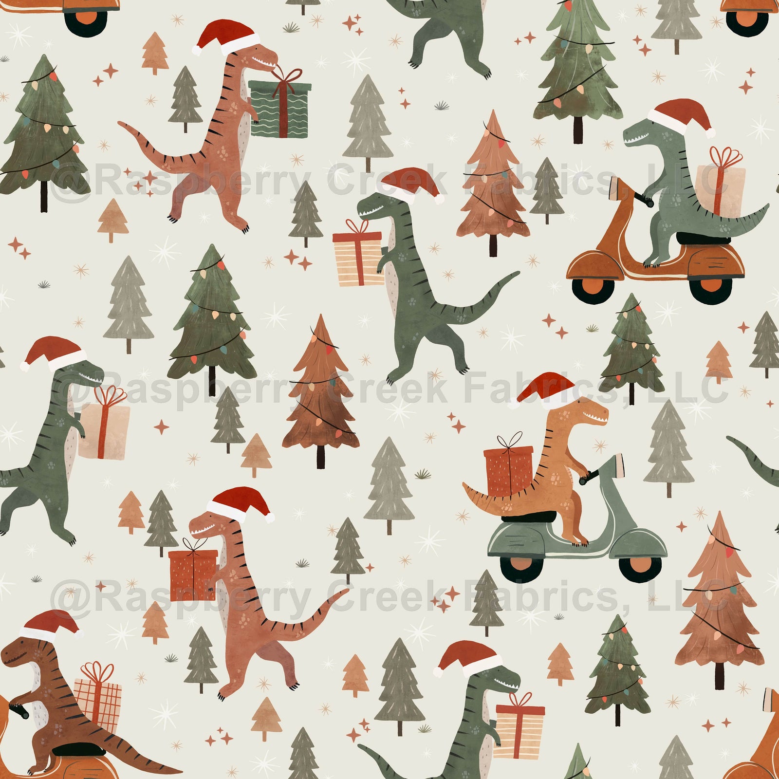Christmas dino trex delivering presents