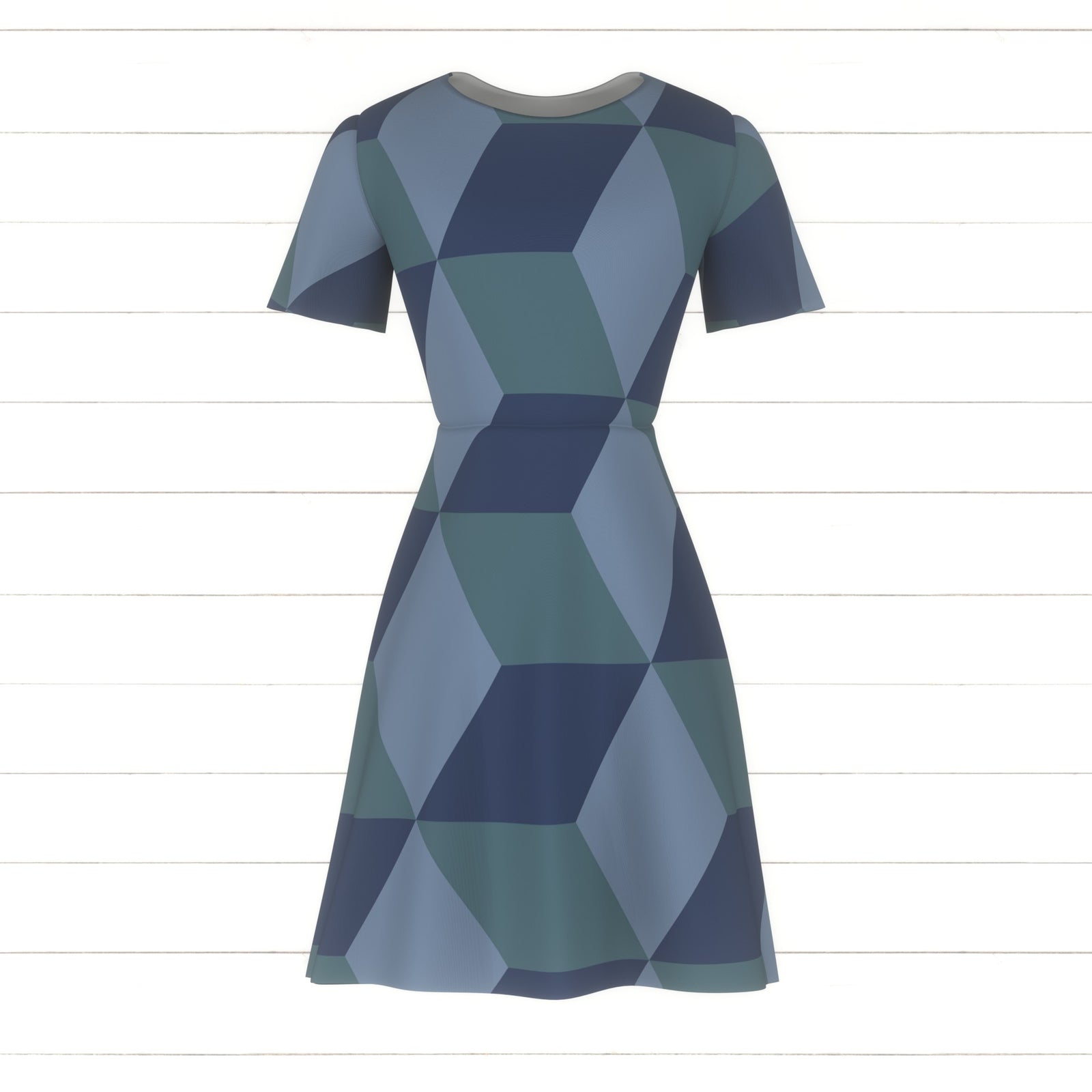 Cube, Chambray Blue, Blue, Soft Green