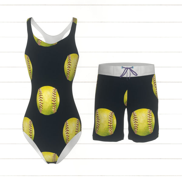 All Star Sports Softball on Textured Navy - Raspberry Creek Fabrics