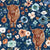 Rust and Royal Highland Cow Floral on Royal Blue Image