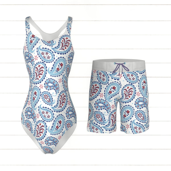 Red Light Blue and Royal Blue Paisley Print Fabric - Raspberry Creek ...