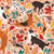 Autumn paw-fection // flesh coral background dogs jumping and dancing with many leaves in fall colors Image