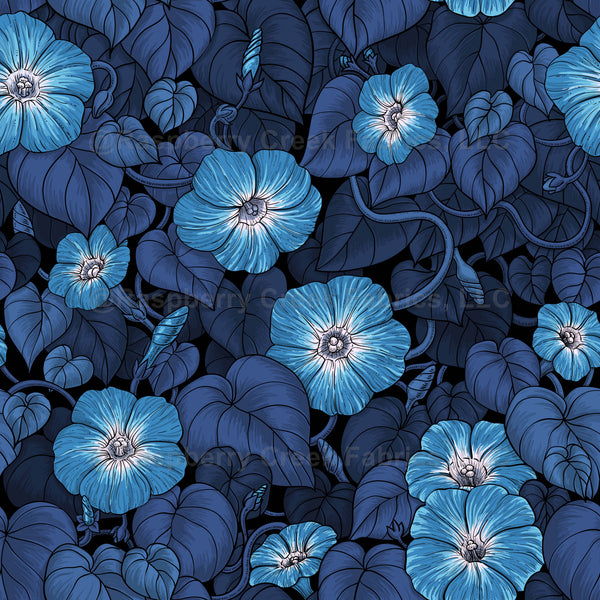 Morning glory in blue - Raspberry Creek Fabrics
