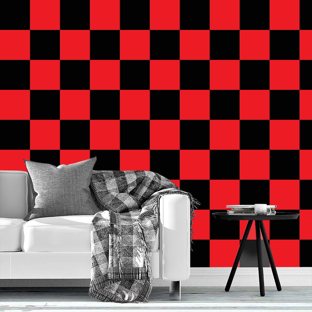 Solid Black and Red Checkerboard Squares, large Wallpaper, Raspberry Creek Fabrics, watermarked