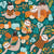 Sloths in pumpkin mood // green background orange teal and aqua autumnal pumpkins fall leaves shepherd’s check yellow sunflowers Image