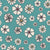 American Folksy Floral Tossed Cream flowers with Buttercup Yellow centers and charcoal on Turquoise background Image