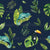 Tropical Jungle Chameleon and Toucan Foliage on Navy Blue Image