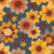 Autumn Burst Blue; Fall Floral on Blue Background; Rich Earth Tones Image