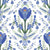 French Country Floral Fleur de Lis of Crocus, Lavender and Roses in Cobalt Blue Image