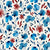 Poppy Skies Watercolor Red and Blue Flowers on Cream, Poppy Skies Collection by The Enchanted Easel Image