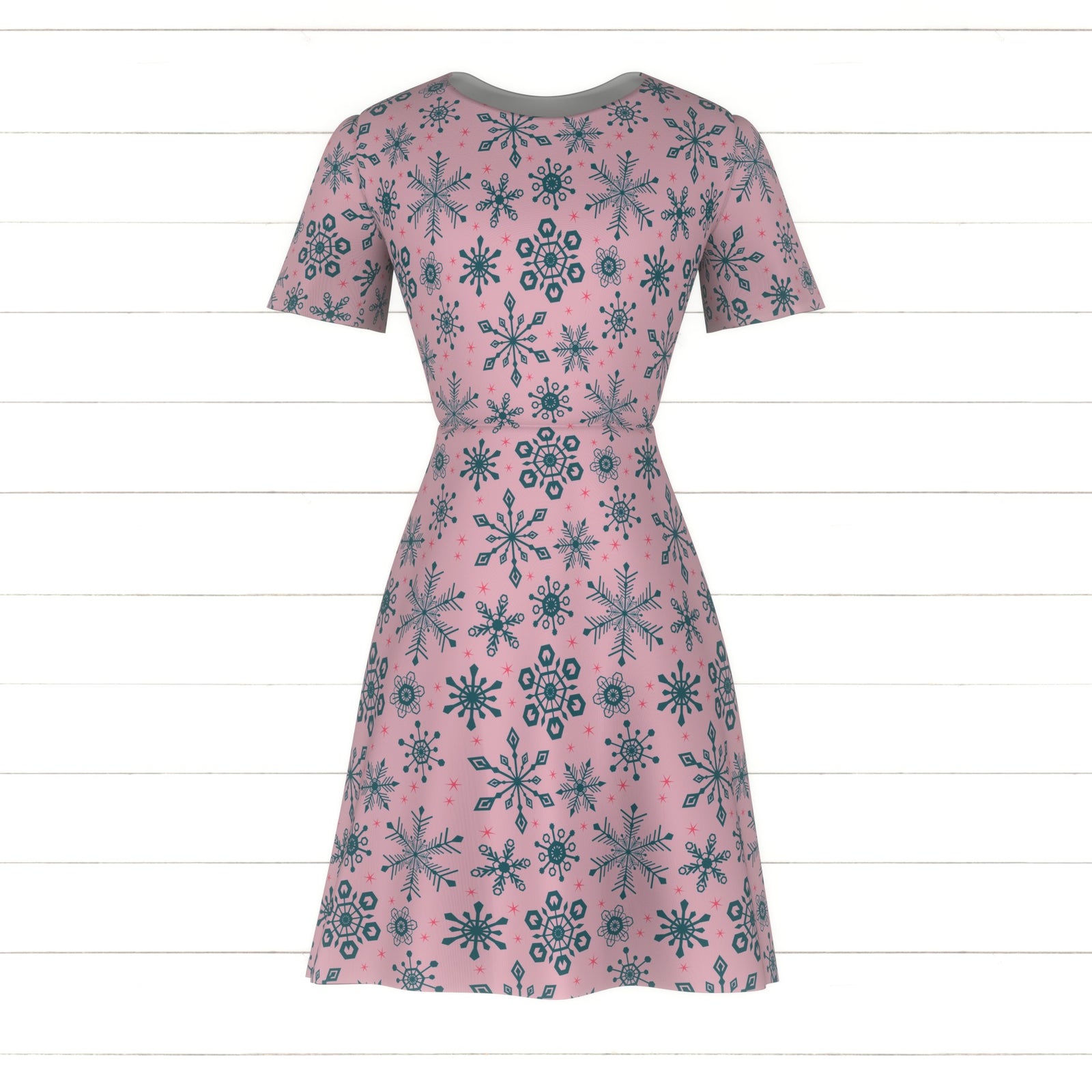 Mid-Century Modern Christmas Collection: Teal Blue Snowflakes with Pink Background