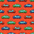 Colorful Toy Pixelated Video Game Cars on Bright Red Image