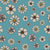American Folksy Floral Tossed Khaki flowers with Bright Yellow centers on Aqua background Image