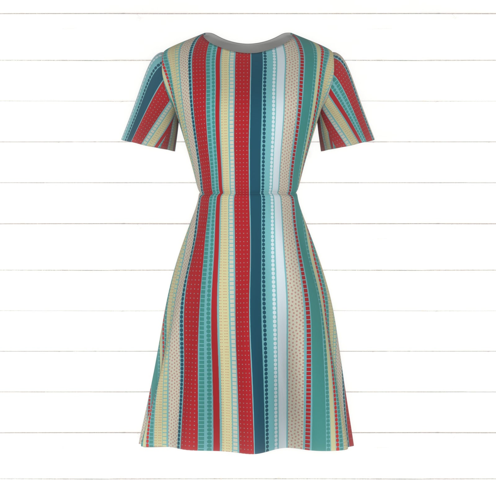 An Adventure In Birding Collection-Mod Stripe-Dots Square Shapes in various width stripe formation-Mid-Century Blues Palette