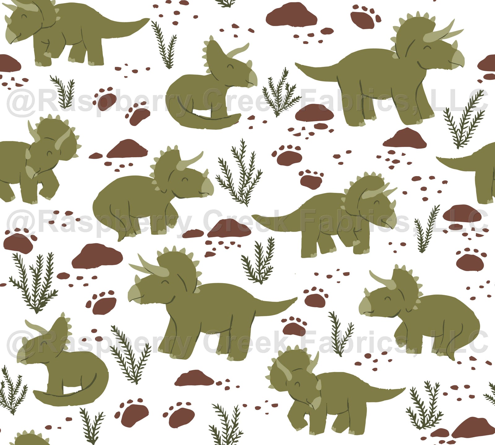 Triceratops Dinosaurs in Light Green and White