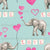 Valentine's Day Elephant and Pink Hearts on Blue Image