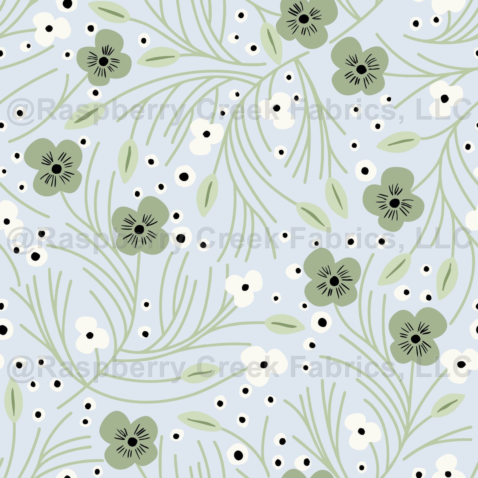 Mabel Minimalist Woodland Floral in Grandmillennial Blue and Green