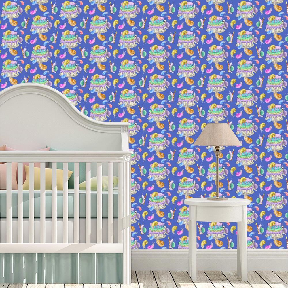 Snail Birthday Party Wallpaper on Blue