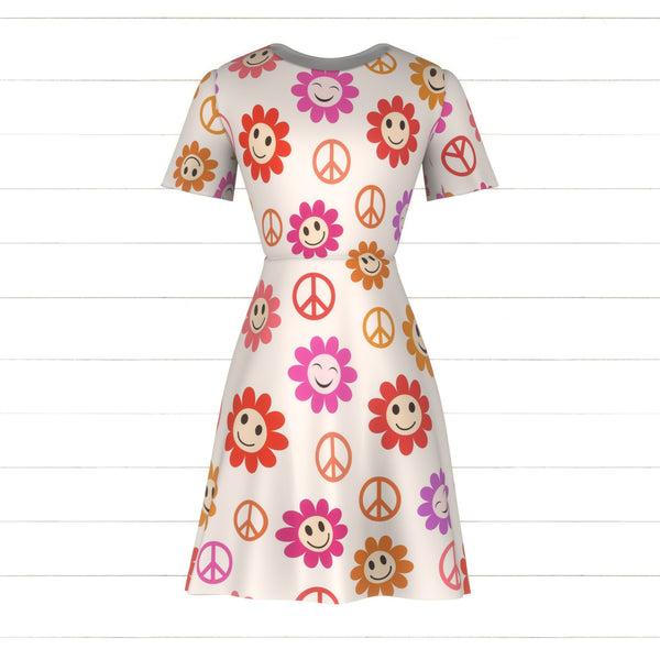 Colorful Smiley Flowers Pattern with peace signs - Raspberry Creek Fabrics