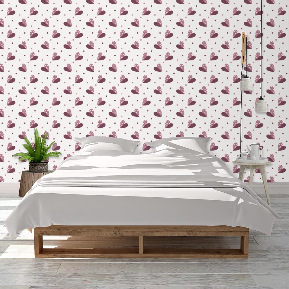 Hearts Burgundy Dusty Rose Polka Dots Diagonal Pattern LARGE SCALE