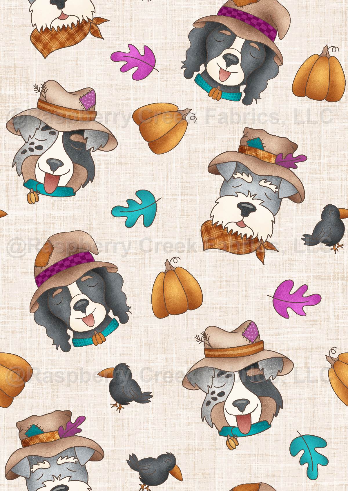 Scarecrow Pups on Cream, Paws & Pumpkins by Krystal Winn Design