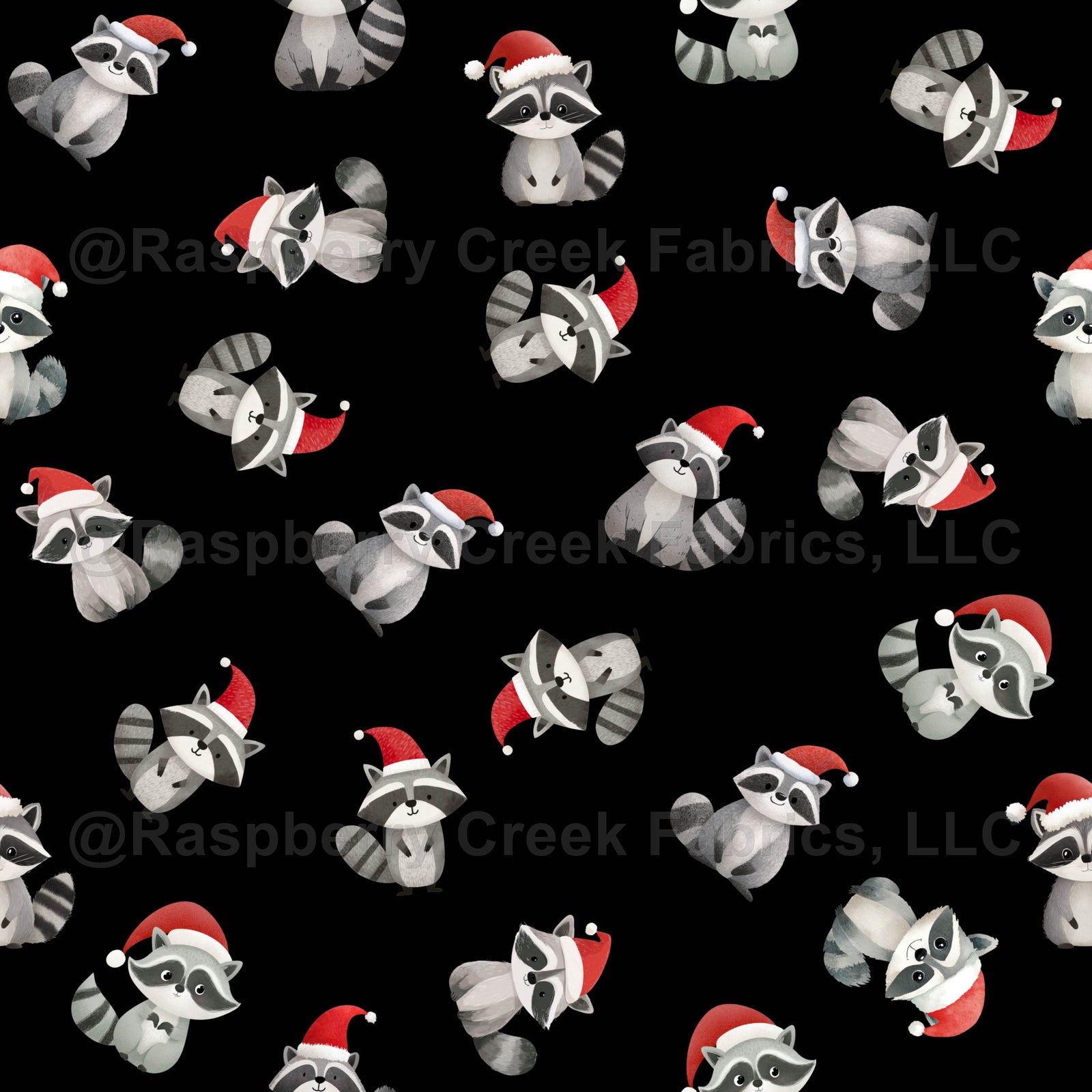 Tossed Christmas Raccoons on Black