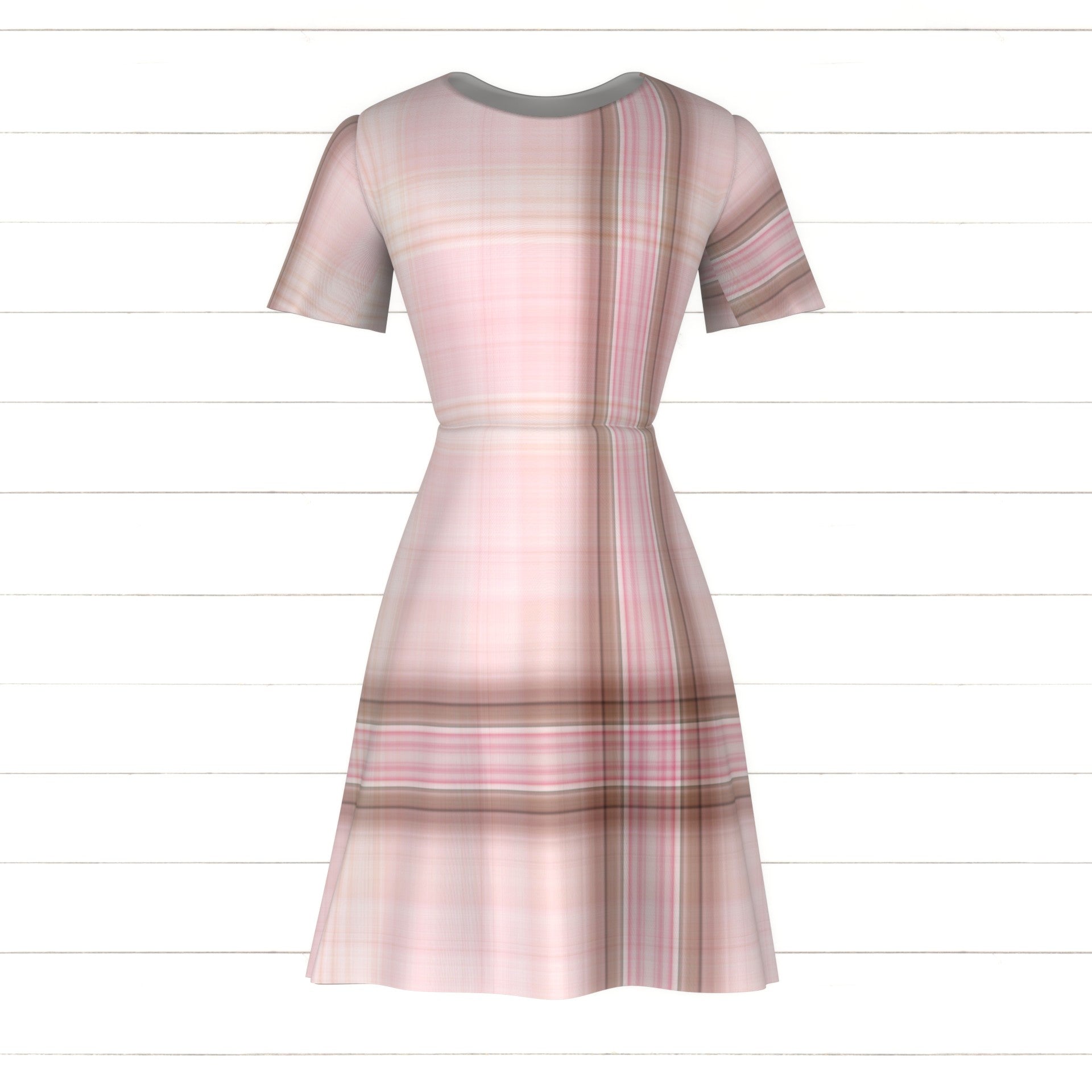 knee length dresses for ladies Light Pink and Tan Brown Plaid Fabric, Raspberry Creek Fabrics