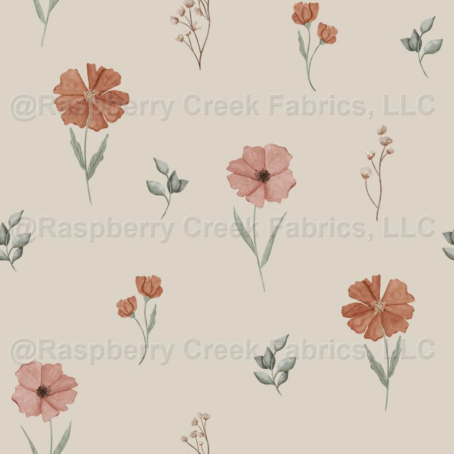 Watercolor Scattered Wildflowers in Cream, Ghostly Florals by JuneyB Design