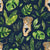 Tropical Jungle Jaguar with Jungle Foliage on Navy Blue Image