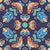 Folk Line Art Colorful Rainbow and Dark Navy Blue Tulips Butterflies Image