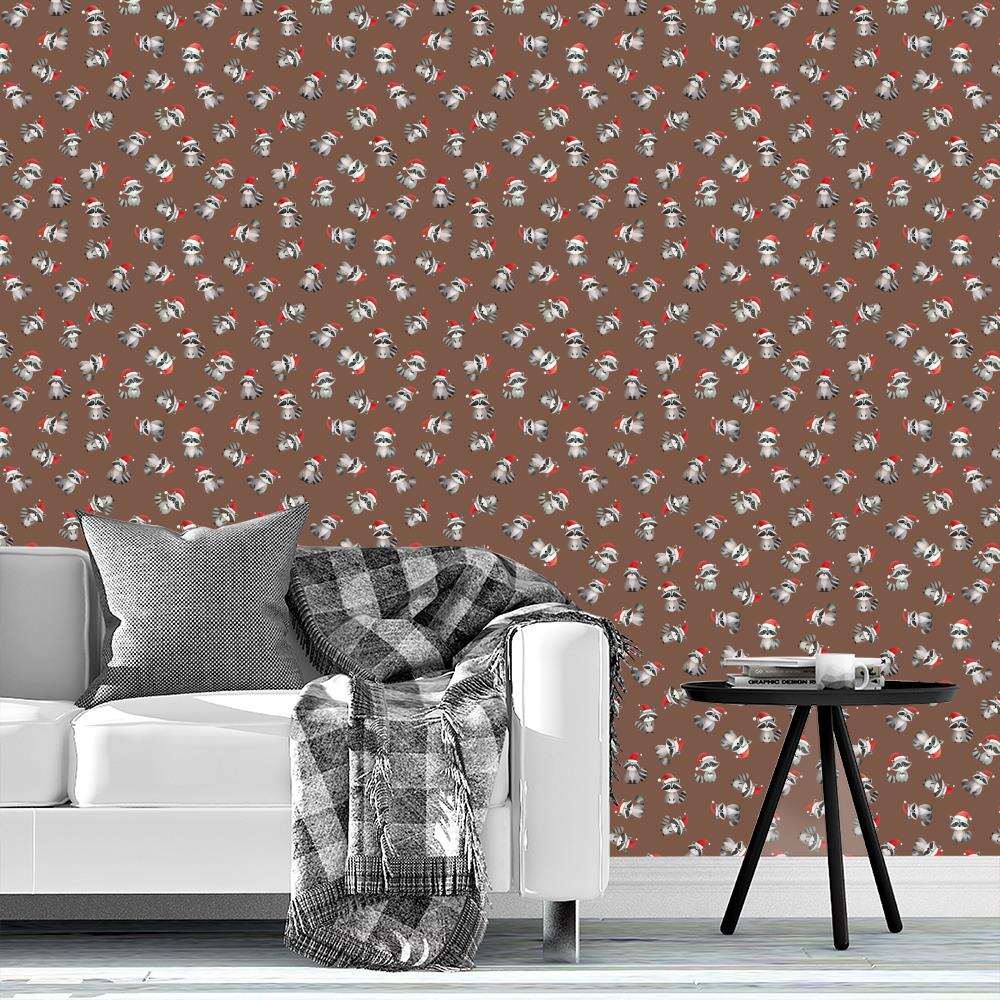 Tossed Christmas Raccoons on Brown