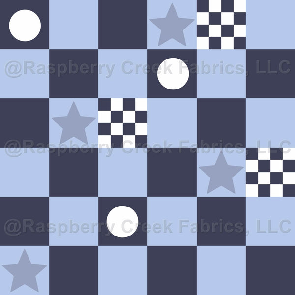 Navy blue and light blue checkerboard with stars - Raspberry Creek Fabrics