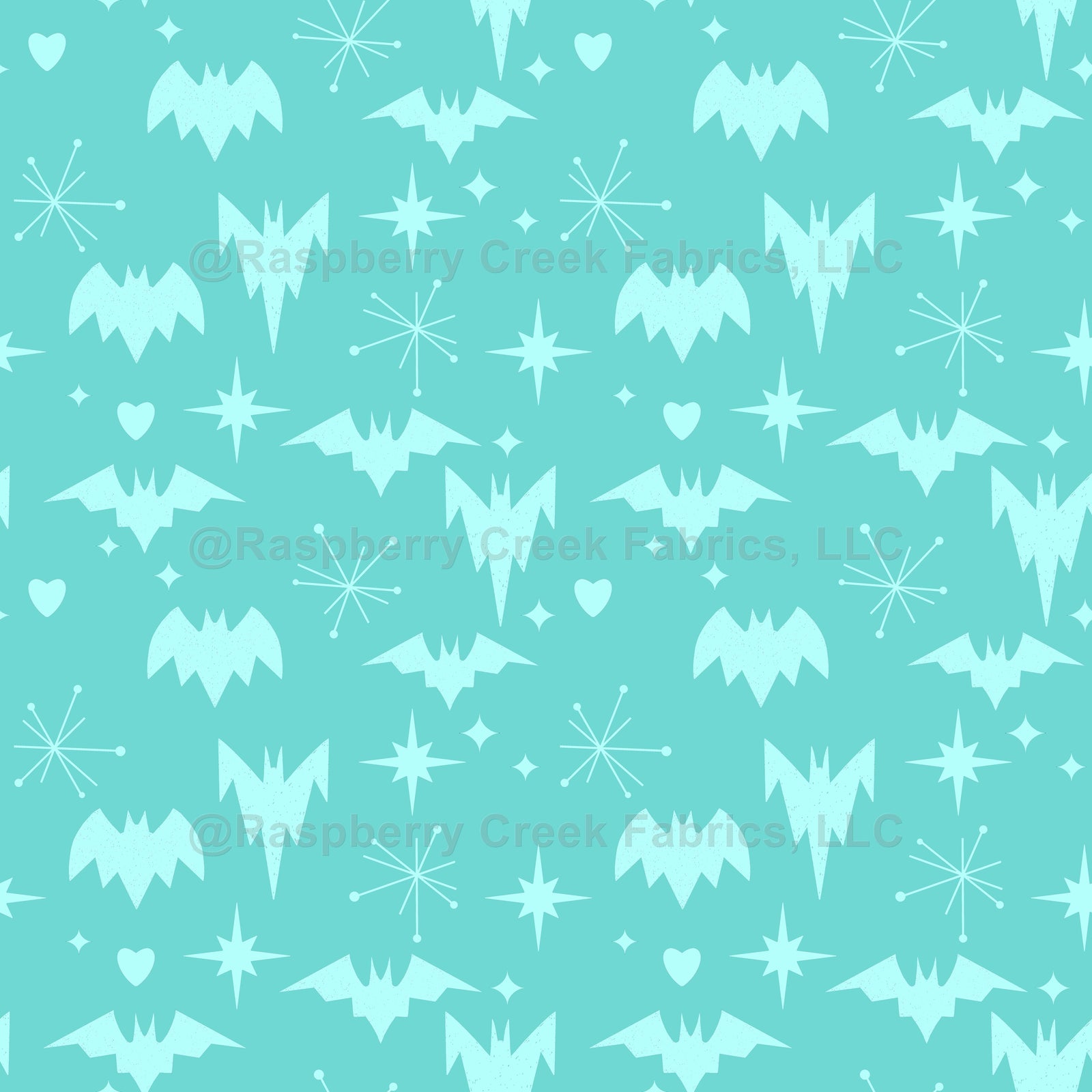 Retro Pastel Halloween Midcentury Bats in Double Turquoise