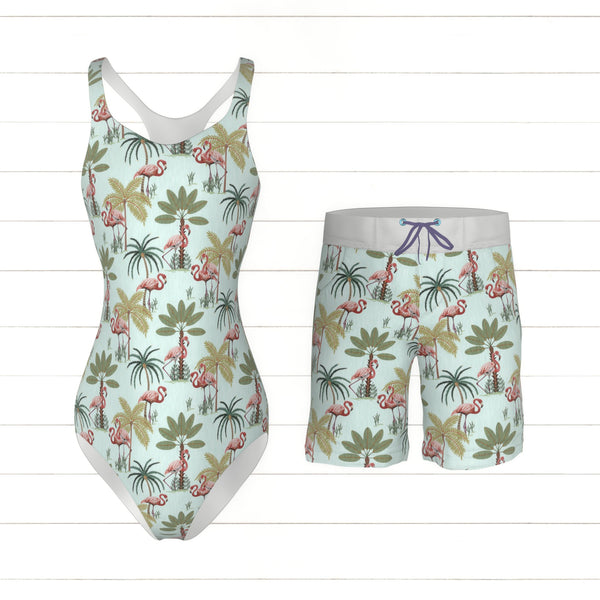 Tropical Flamingo Oasis - Light Aqua Blue - Raspberry Creek Fabrics