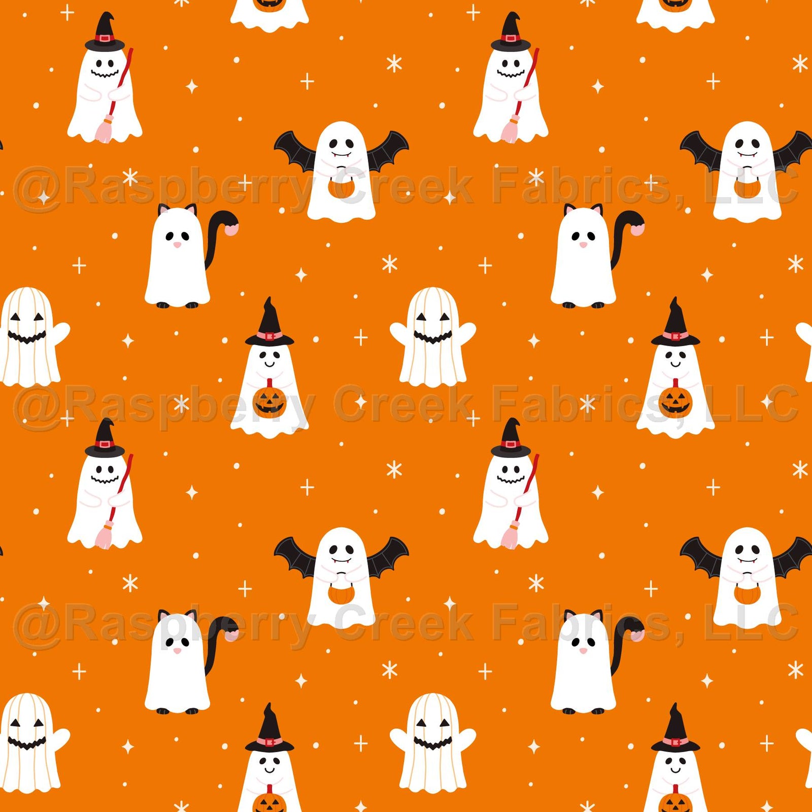 Adorable Trick or Treating Ghosts on a Burnt Orange Background