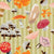 Cluster of Mushrooms on yellow stripes - scattered colorful mushrooms - Cabin Country Collection Image