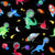 Watercolor Dinosaurs In Space Astronauts On Black Image