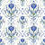 French Country Floral Fleur de Lis Stripe with Crocus, Lavender and Roses in Cobalt Blue Small Image